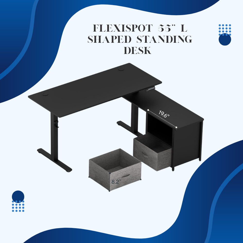 FLEXISPOT 55'' L Shaped Standing Desk with Drawers and Shelves, (1)