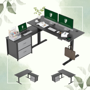 FLEXISPOT 55'' L Shaped Standing Desk with Drawers and Shelves,