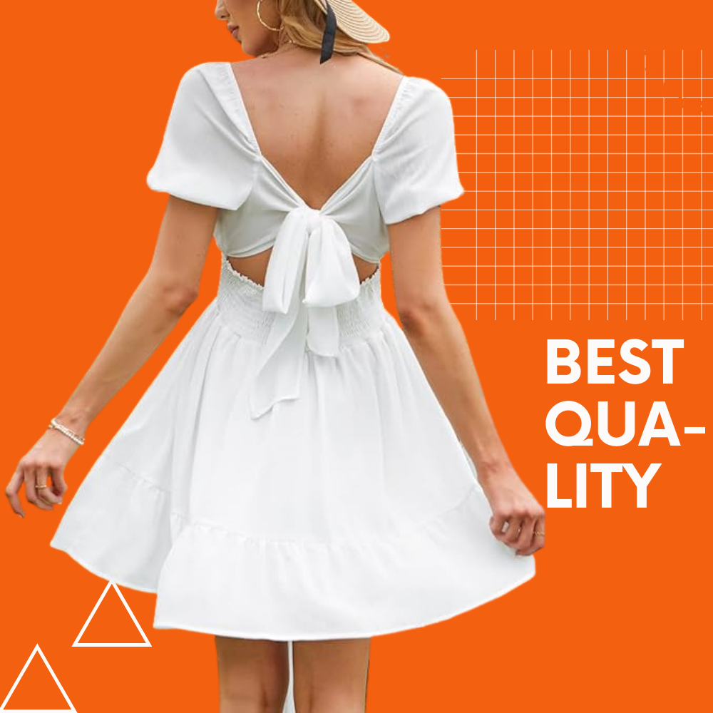 EXLURA Women's 2025 Summer Short Puff Sleeve Casual Short Mini Dresses 1