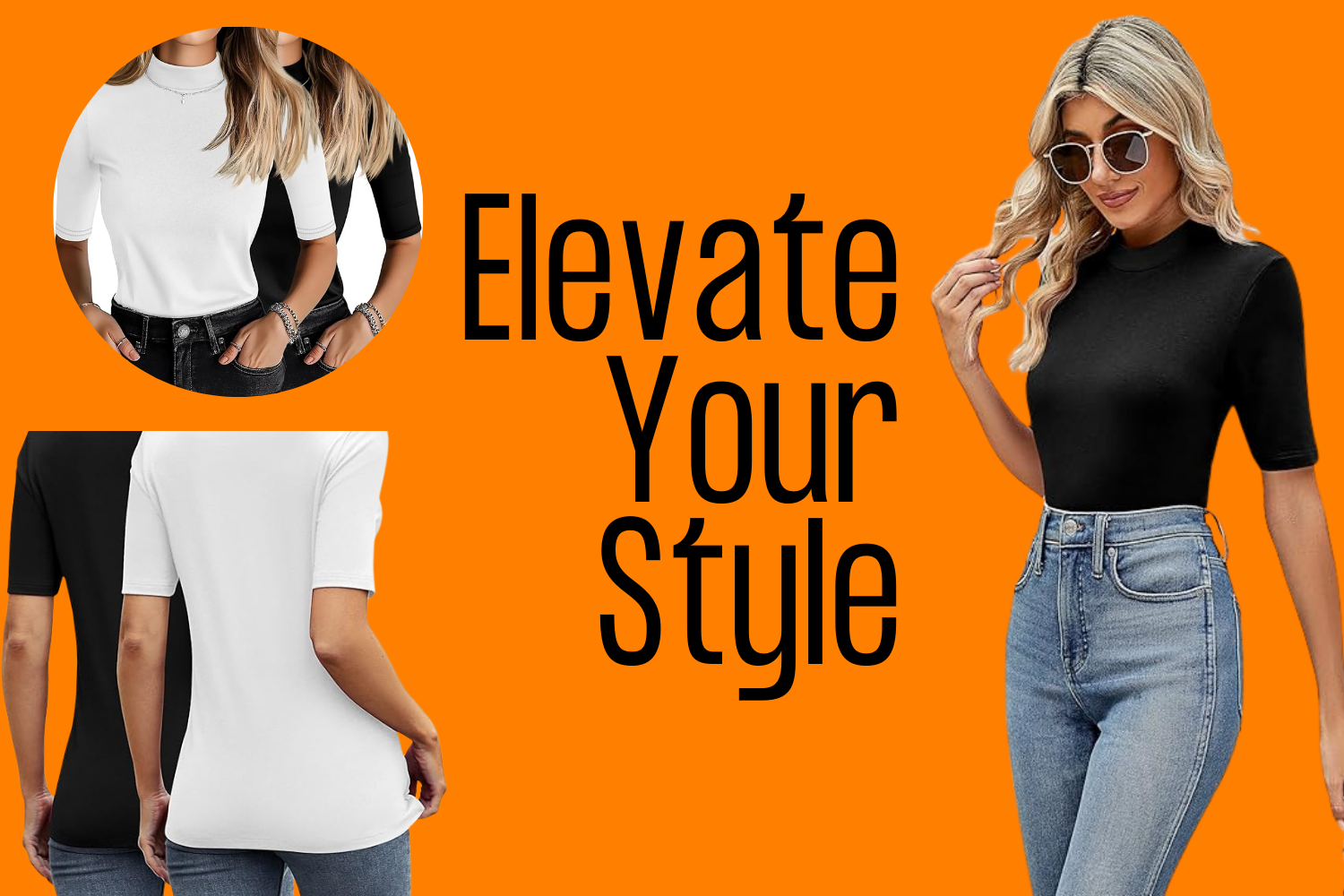 Ficerd 2 Pack Women's Business Casual Tops, Mock Neck Shirts Half Short Sleeve Turtleneck 2