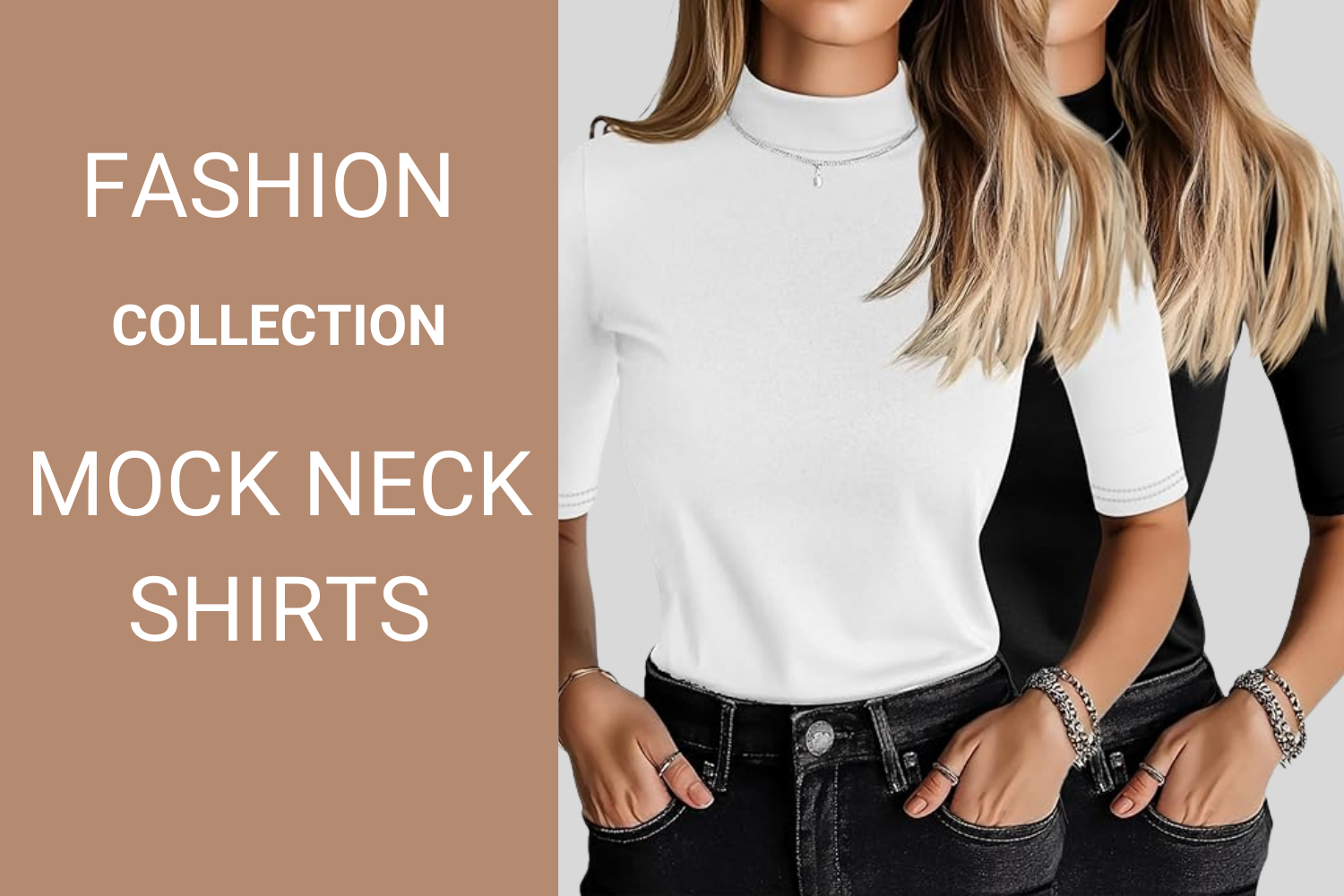 Ficerd 2 Pack Women's Business Casual Tops, Mock Neck Shirts Half Short Sleeve Turtleneck
