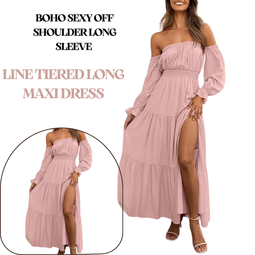 ZESICA Women's 2025 Boho Sexy Off Shoulder Long Sleeve Smocked